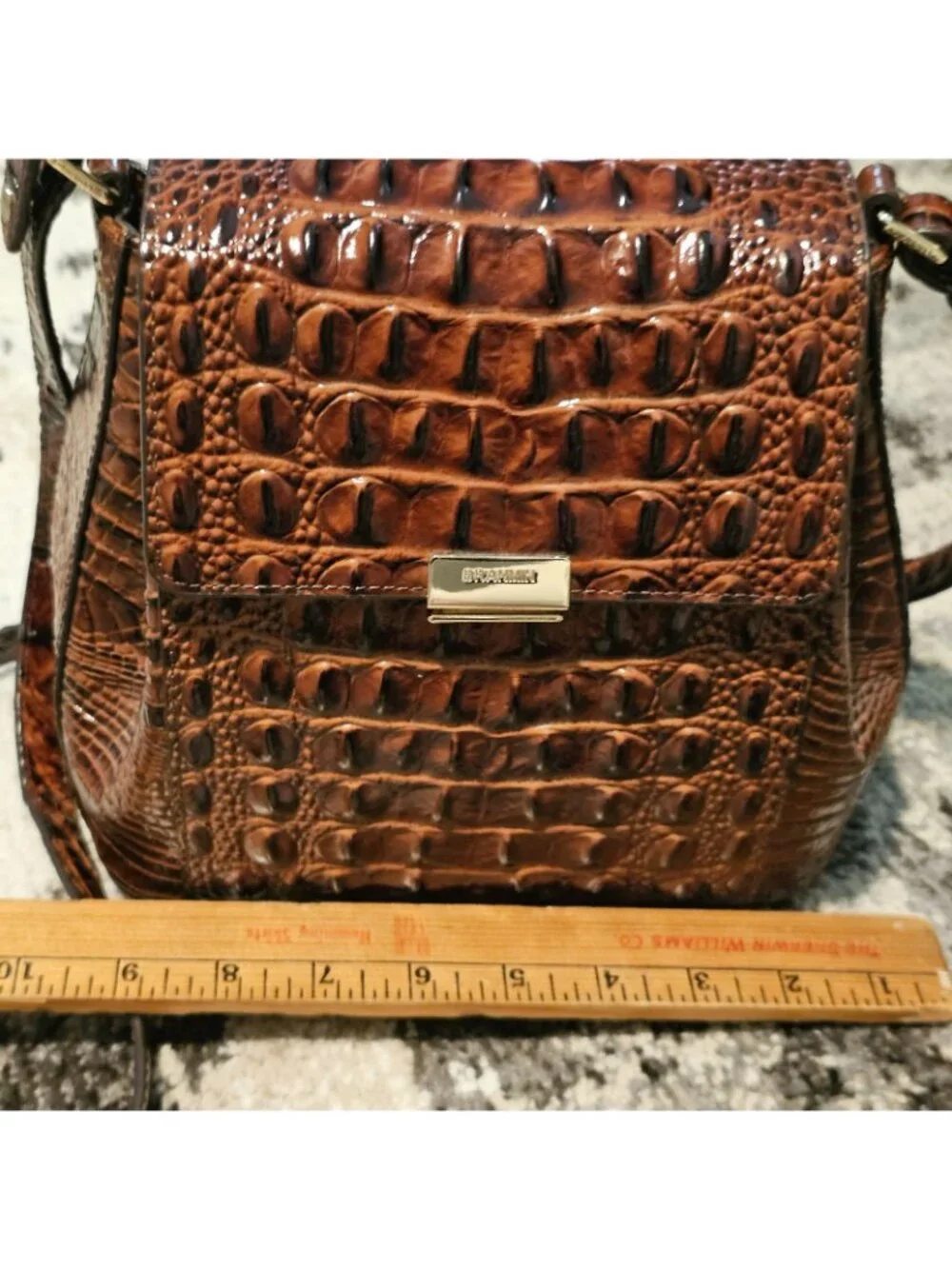 Brahmin Margo Pecan Melbourne Leather Flap Crossbody Bag Purse Croc Embossed